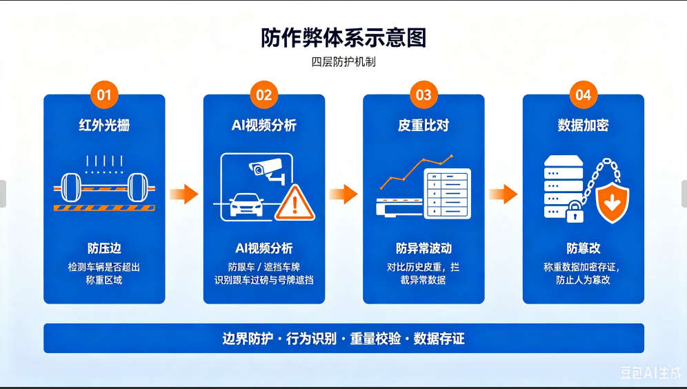 智能称重系统四层防作弊体系示意图 智能称重系统四层防作弊体系示意图